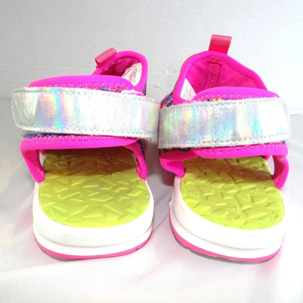 Lands End Youth‎ 6M Girls Sport Sandals Pink Floral Holographic Water Shoes